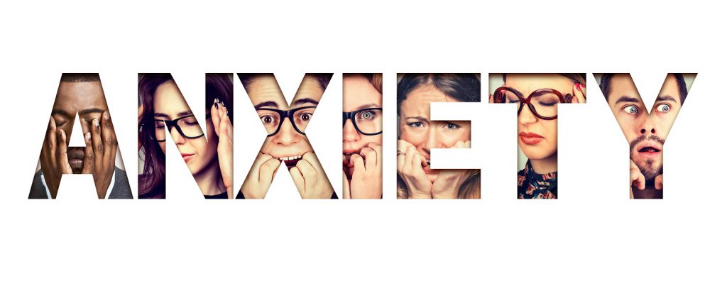 Images of people suffering from Anxiety to form the word Anxiety