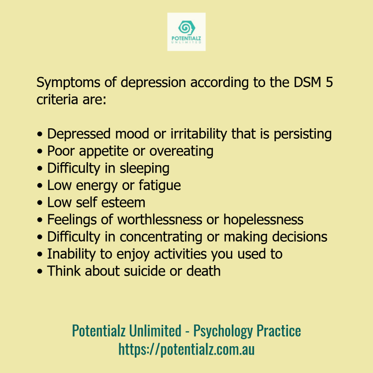 Symptoms of depression according to DSM 5